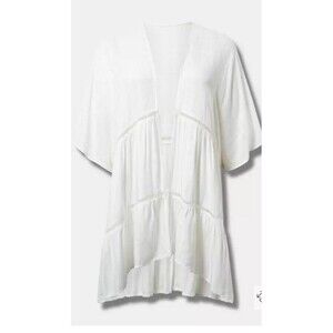 Torrid Flowy Inset Ruana Women One Size  White Short Sleeve Coverup